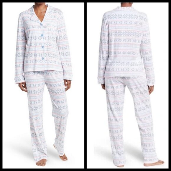 💕PJ SALVAGE💕 Long Sleeve Top & Pants 2-Piece Pajama Set Fair Isle Print L NWT
